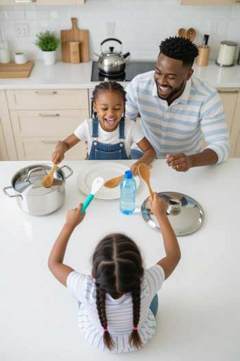 بازی گروه موسیقی با وسایل آشپزخانه