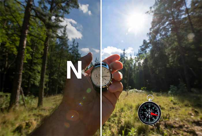 ترفند ۴: جهت‌یابی دقیق با ساعت مچی و خورشید